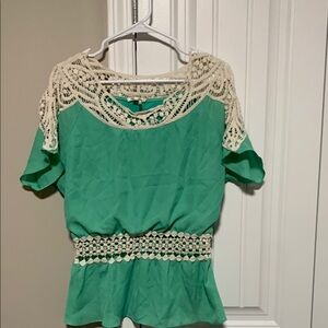 Elegant Green Lace Trim Top